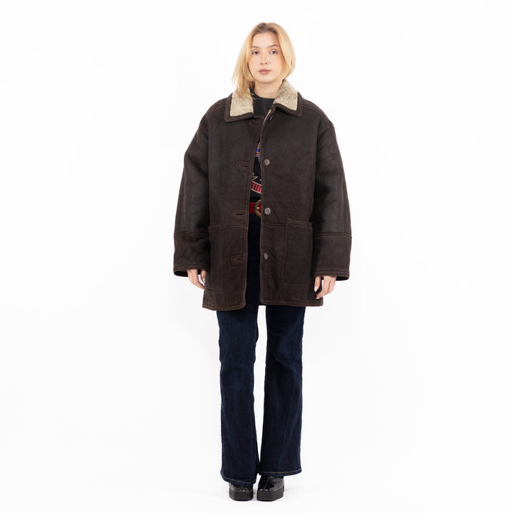 Vintage 90's Women Sheepskin Coat in BrownA1084