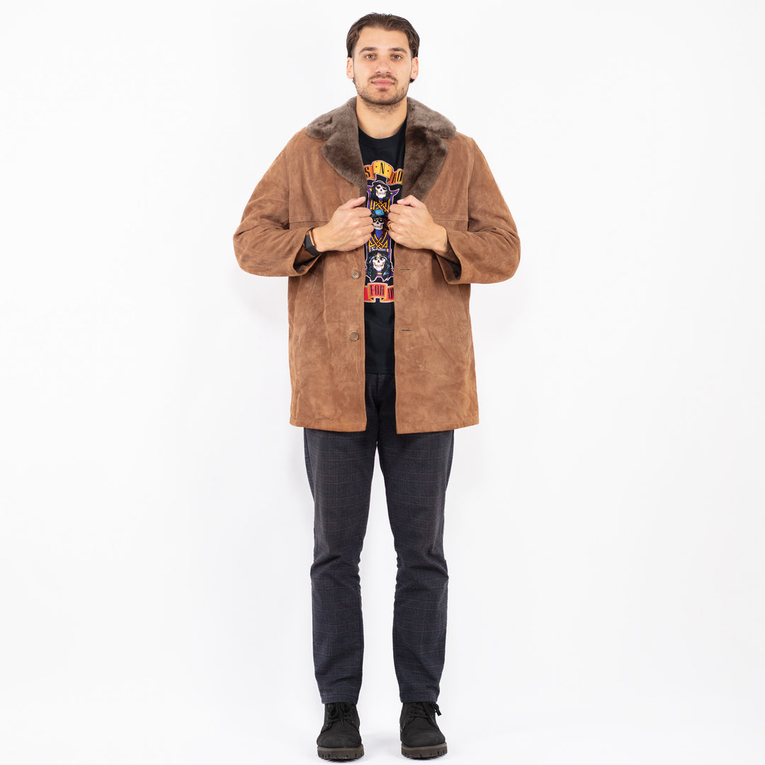 Vintage 70's Men Suede Sherpa Coat in BrownZ2358
