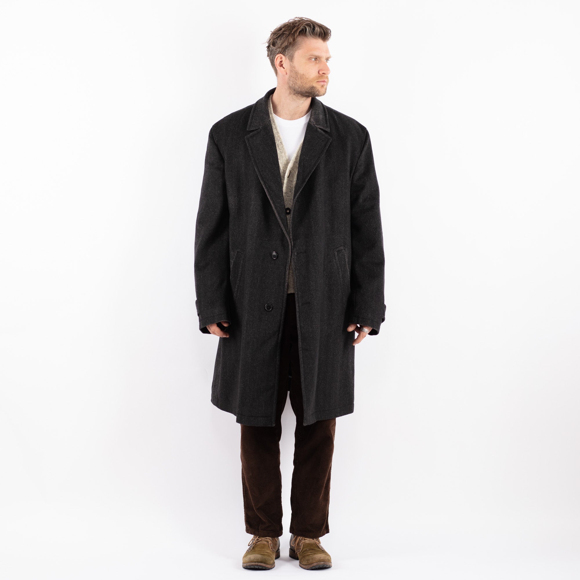 Online Vintage Store | Vintage 90's Men Wool Blend Coat in Gray