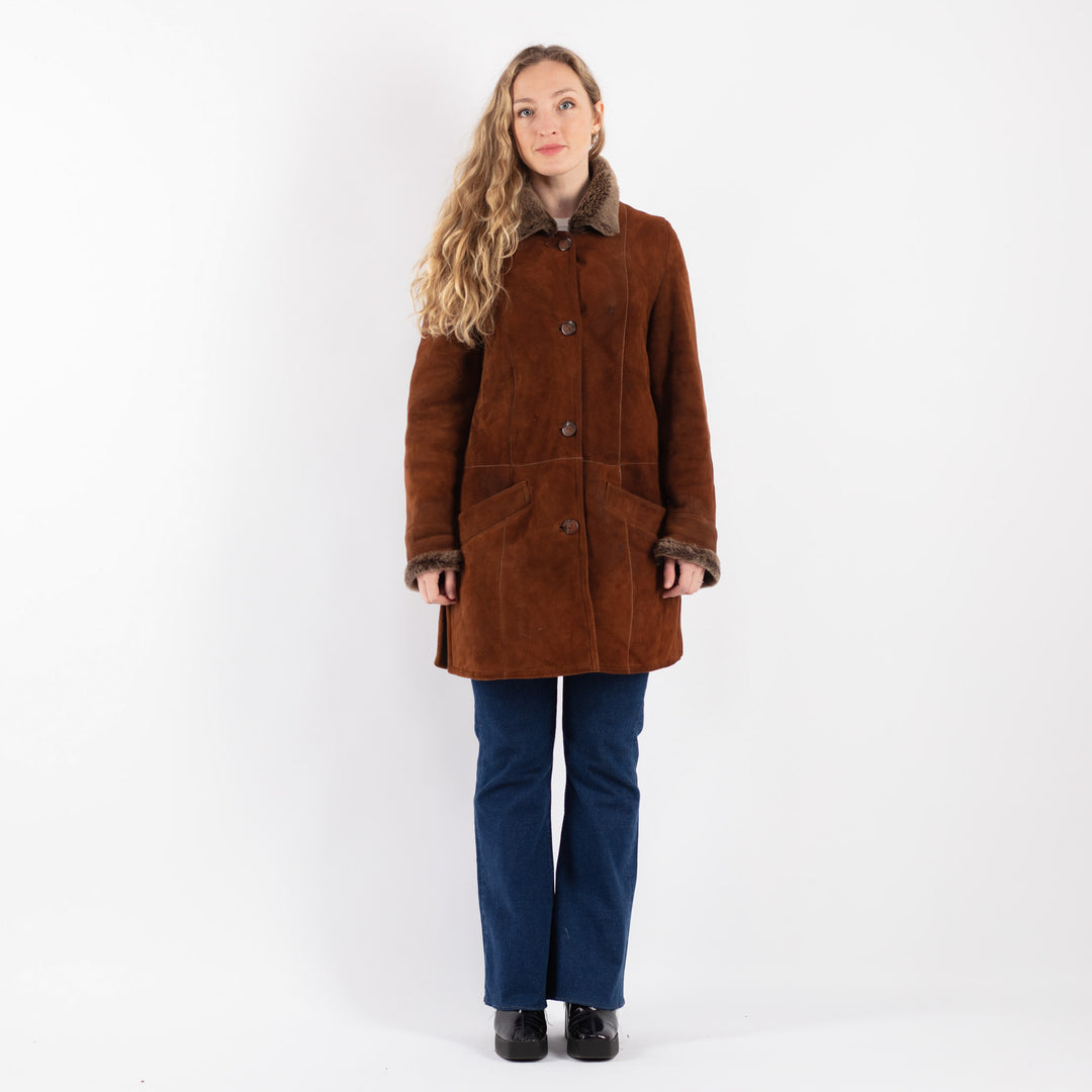 Vintage 90's Women Shearling Coat in Brown