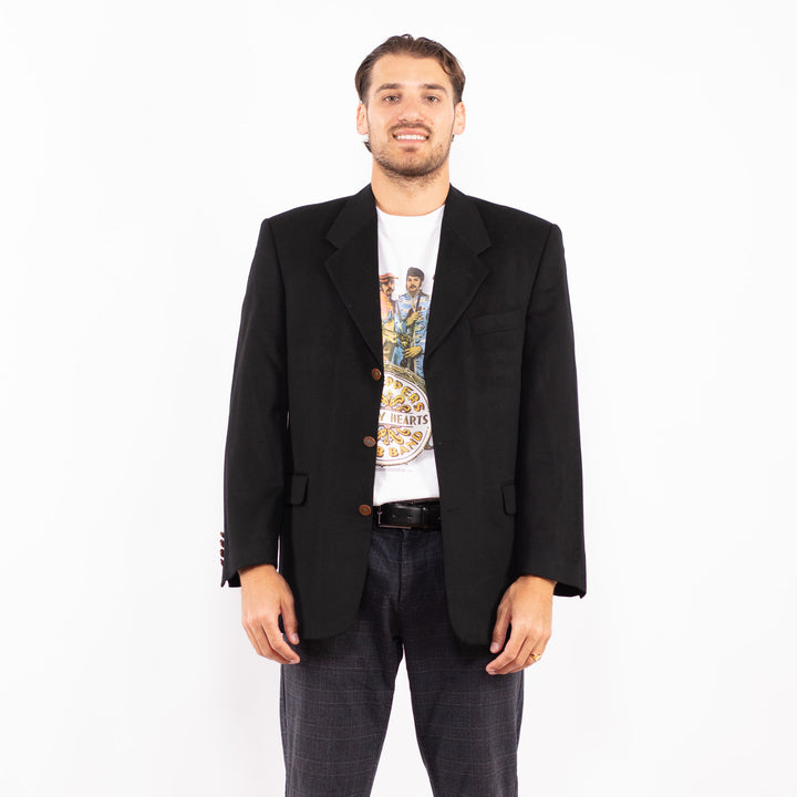 Vintage 80's Men Wool Blend Blazer Jacket in BlackZ2161