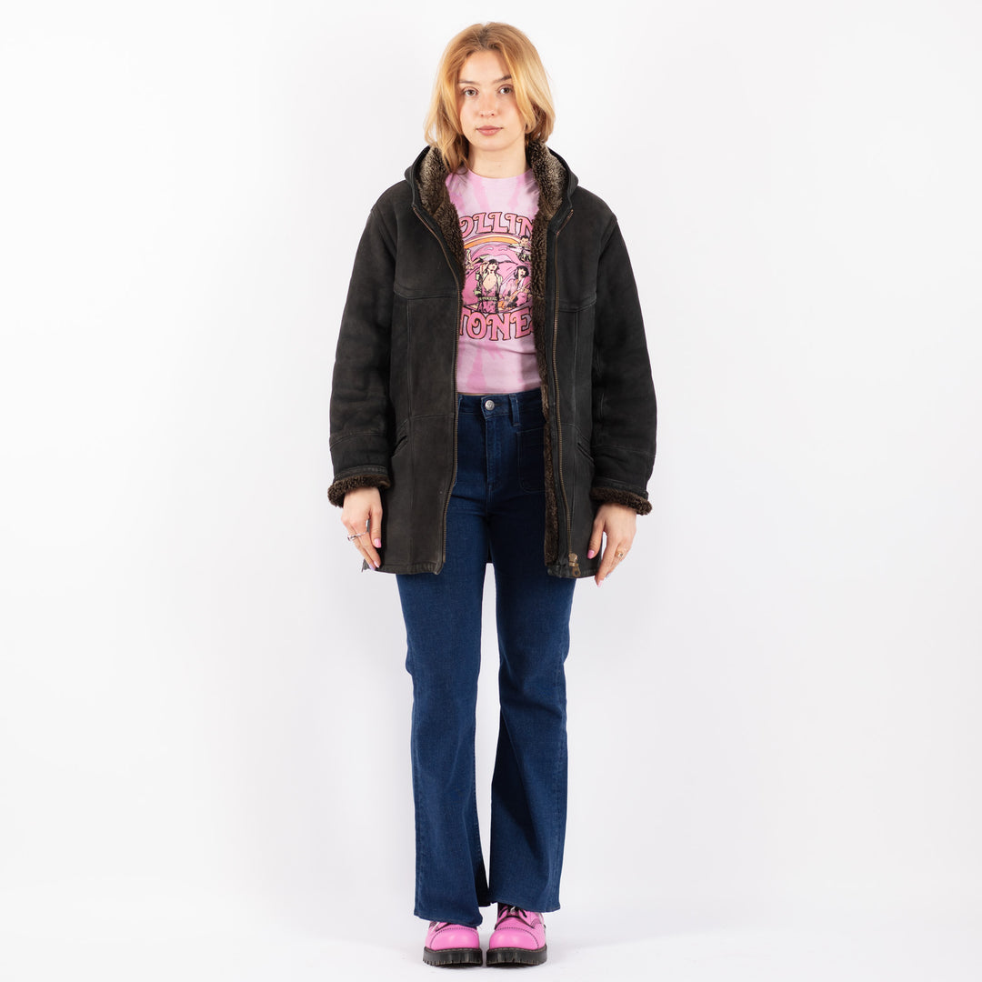 Vintage 90's Women Sheepskin Shearling in BlackV9544