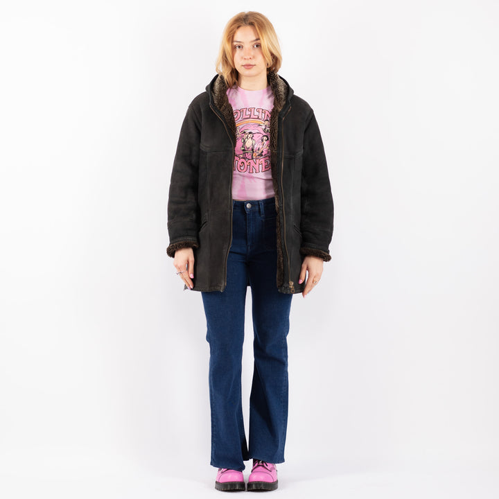 Vintage 90's Women Sheepskin Shearling in BlackV9544