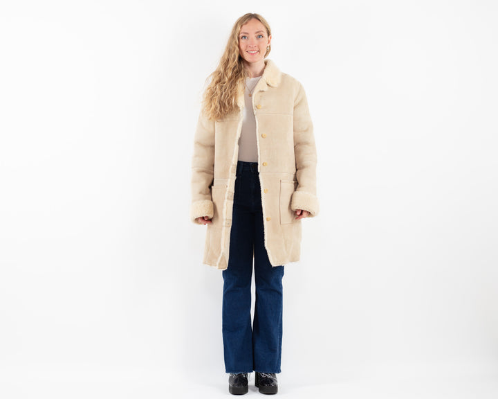 Vintage 90's Women Sheepskin Coat in BeigeV9853