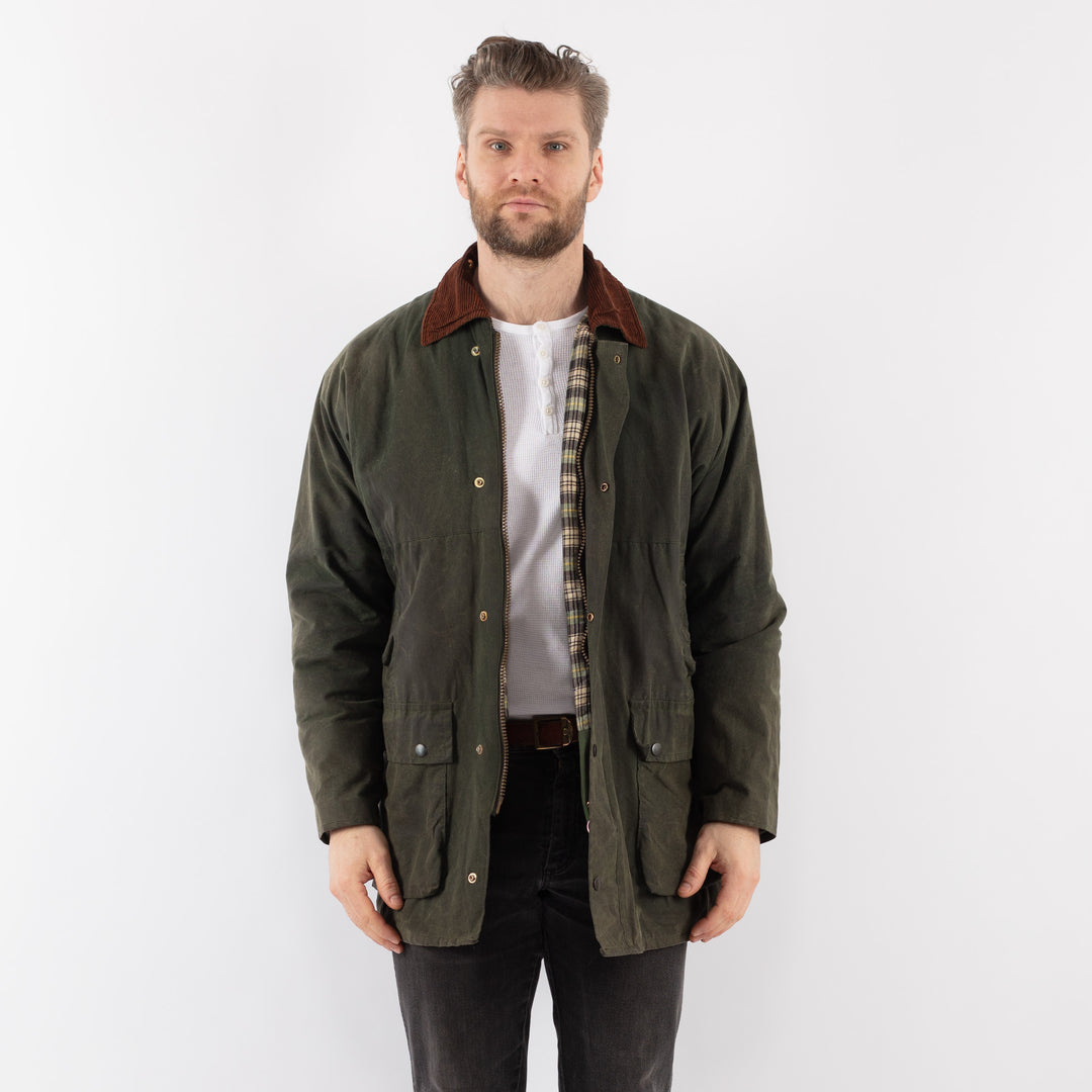 Vintage 90's Men Waxed Cotton Jacket in GreenZ928