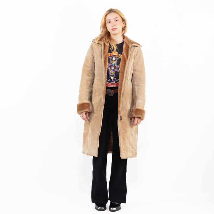 Vintage 00's Women Suede Sherpa Coat in BeigeA0147