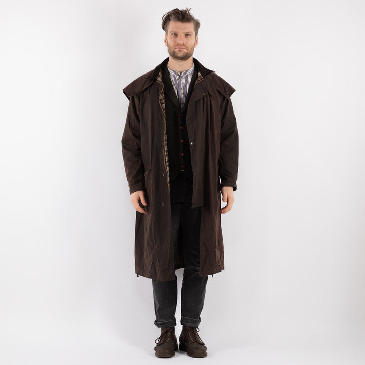 Vintage 90's Men Waxed Cotton Coat in Brown