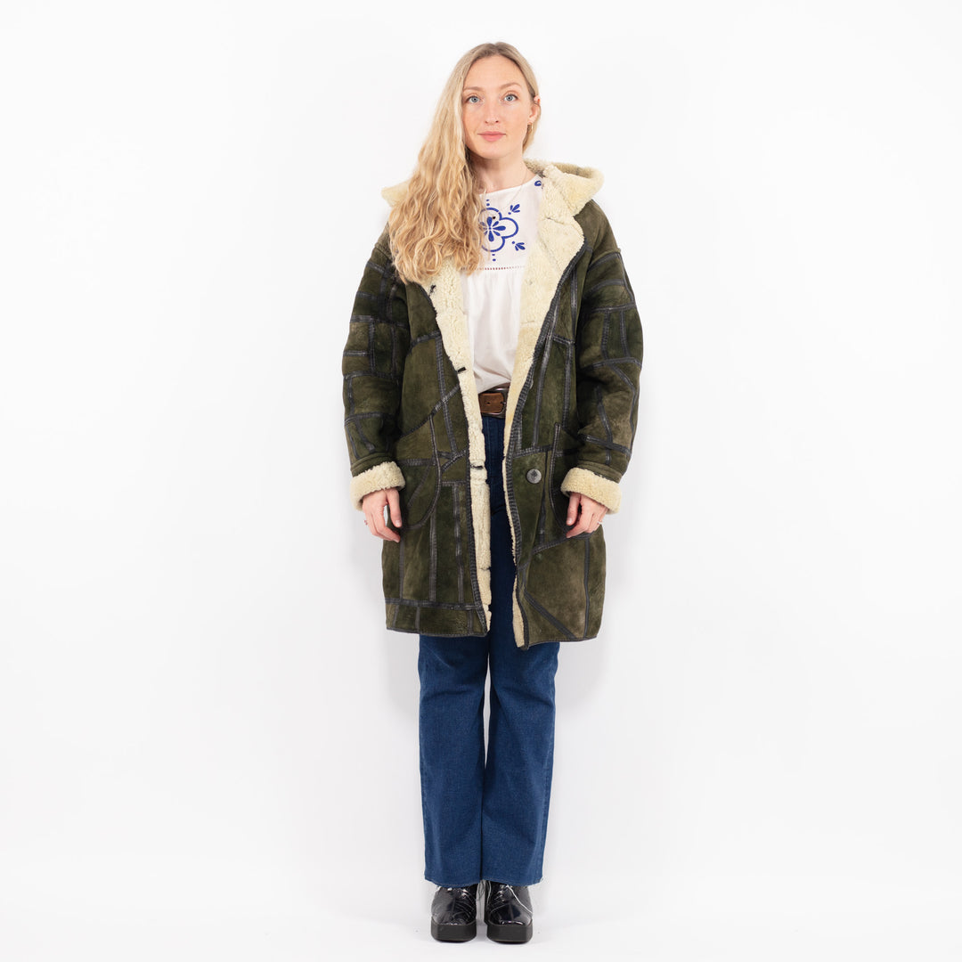 Vintage 90's Women Sheepskin Coat in GreenA0984