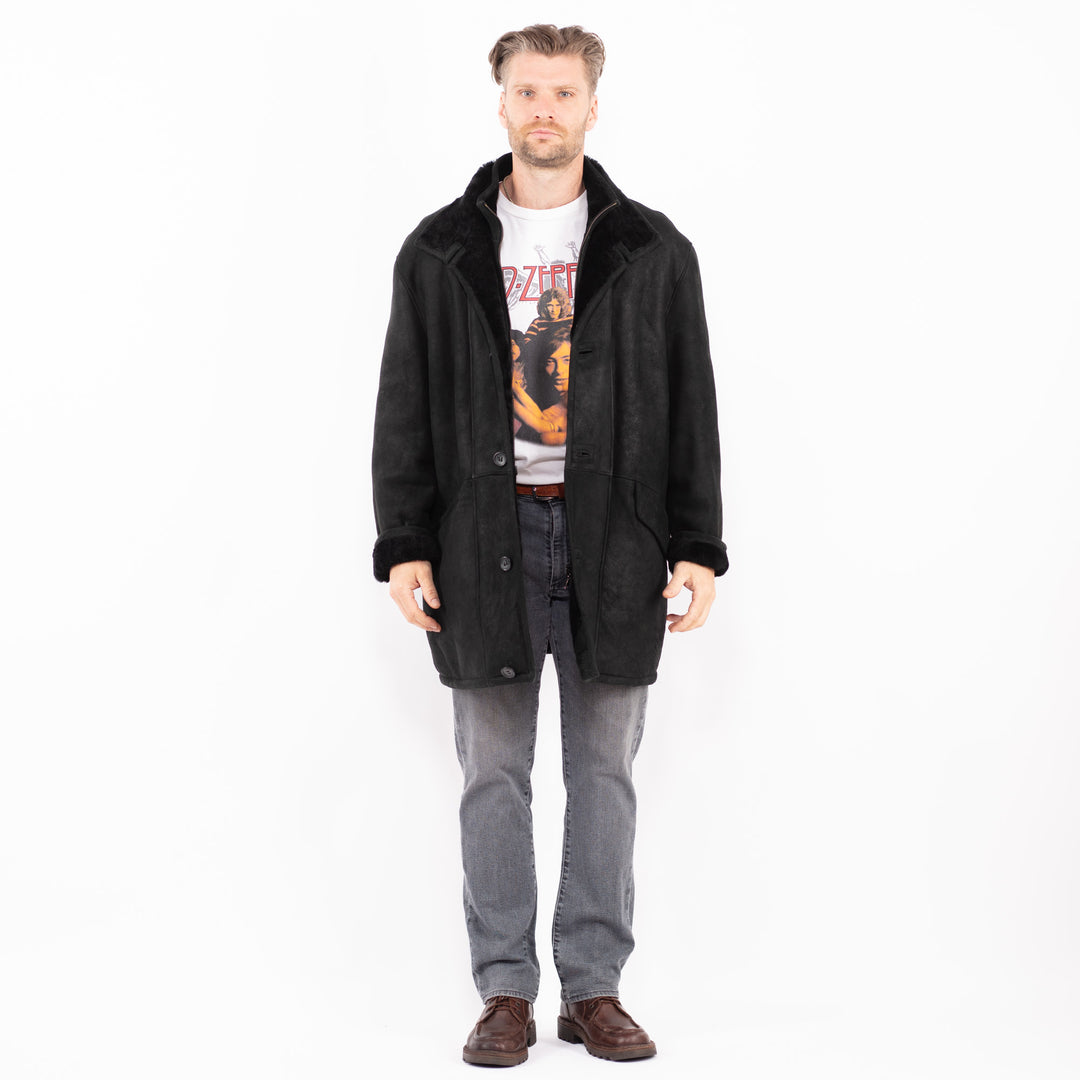 Vintage 90's Men Sheepskin Coat in BlackZ2043