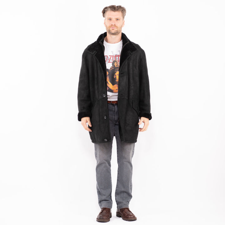 Vintage 90's Men Sheepskin Coat in BlackZ2043