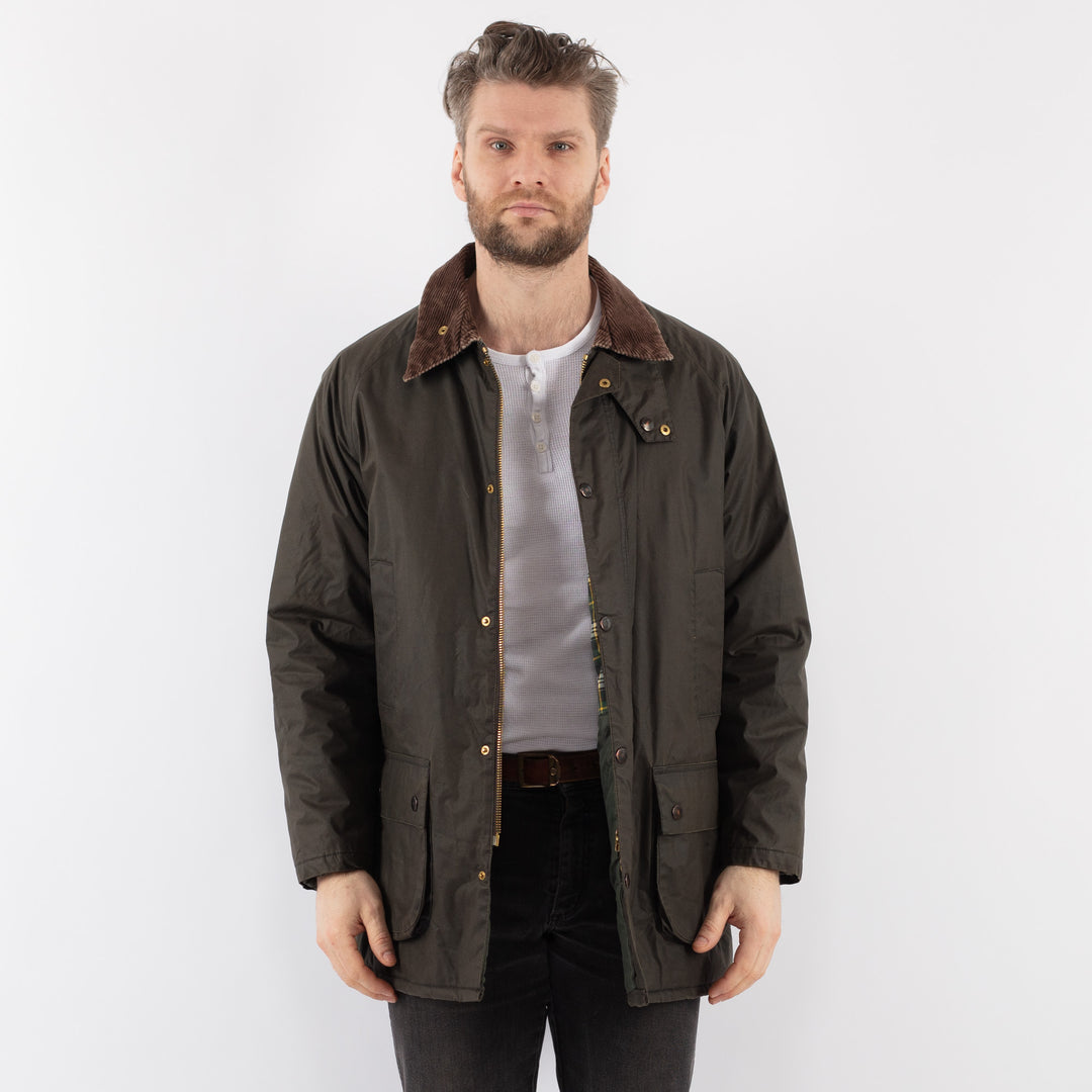 Vintage 90's Men Waxed Cotton Jacket in GreenZ892