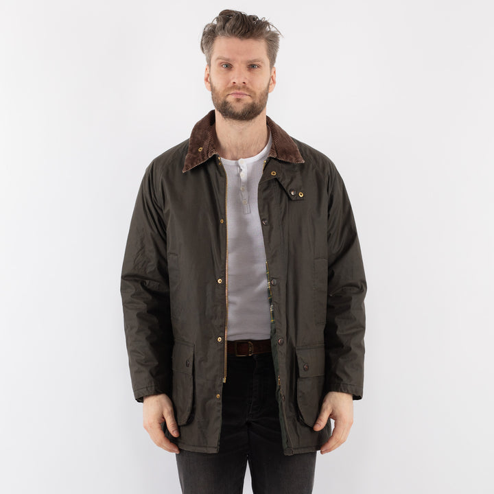 Vintage 90's Men Waxed Cotton Jacket in GreenZ892