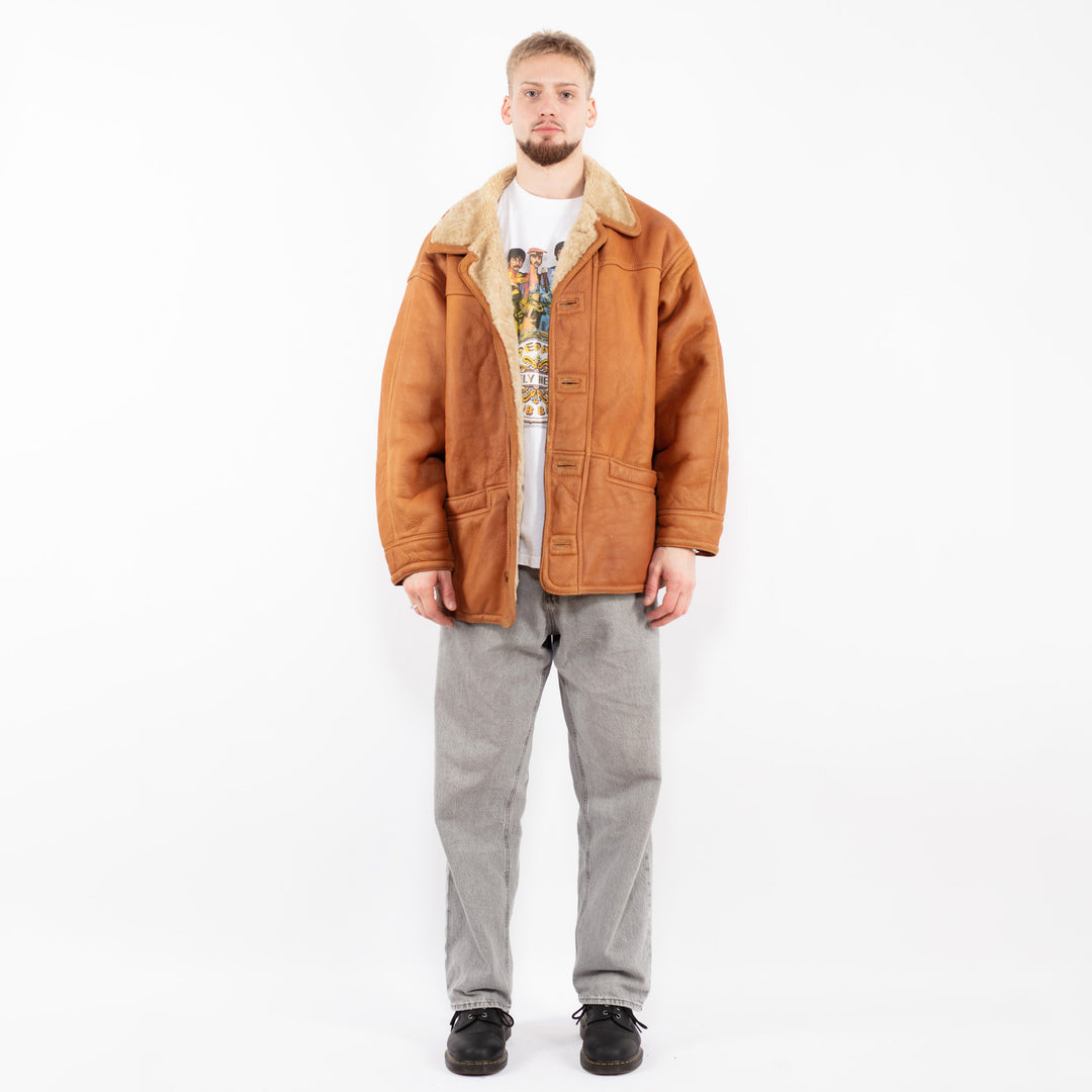 Vintage 80's Men Sheepskin Coat in Brown