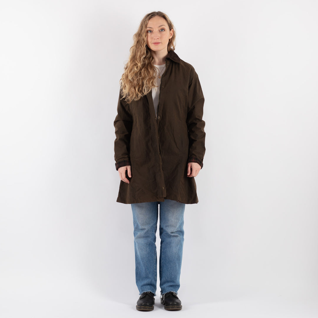 Vintage 90's Women Waxed Cotton Coat in Brown