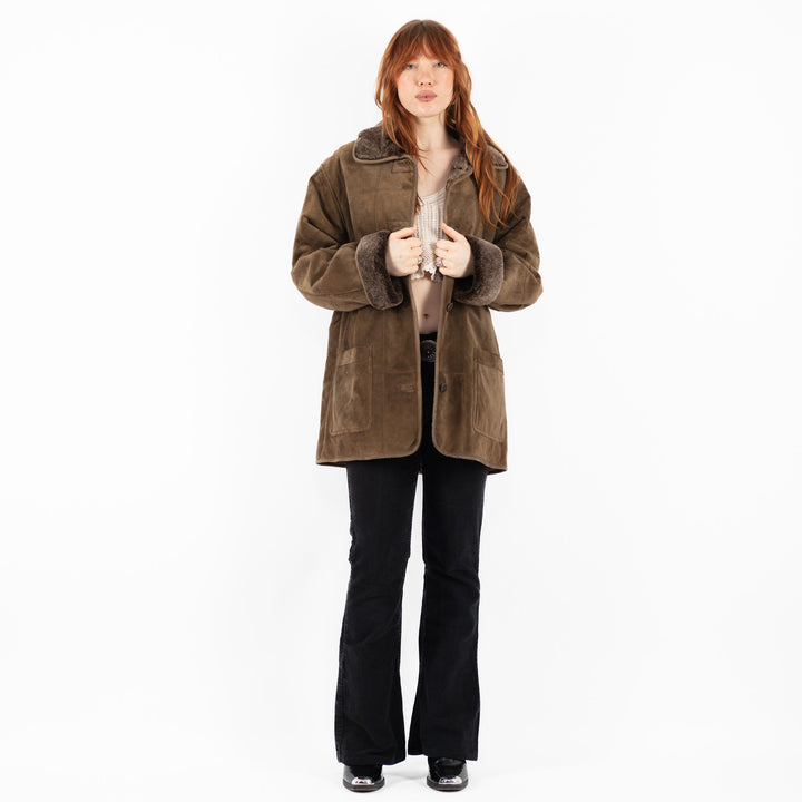 Vintage 90's Women Suede Sherpa Coat in BrownV9752