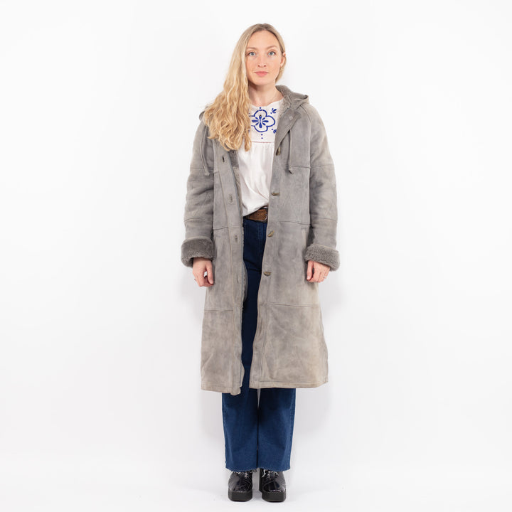 Vintage 80's Women Sheepskin Coat in GrayA0985