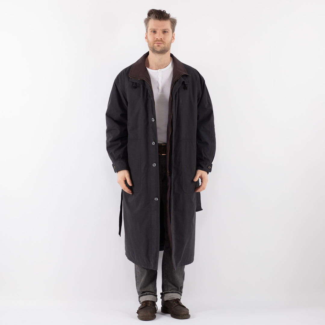 Vintage 90's Men Belted Mac Coat in Blue