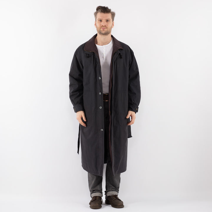 Vintage 90's Men Belted Mac Coat in Blue