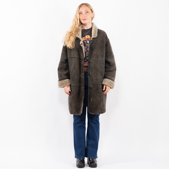 Vintage 90's Women Sheepskin Coat in GrayA0356