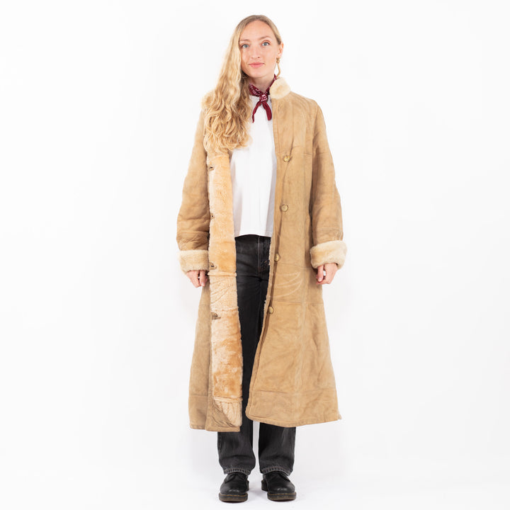 Vintage 80's Women Sheepskin Coat in BeigeA0599