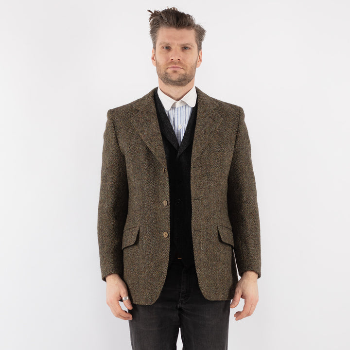 Vintage 70's Men Harris Tweed Jacket in Green