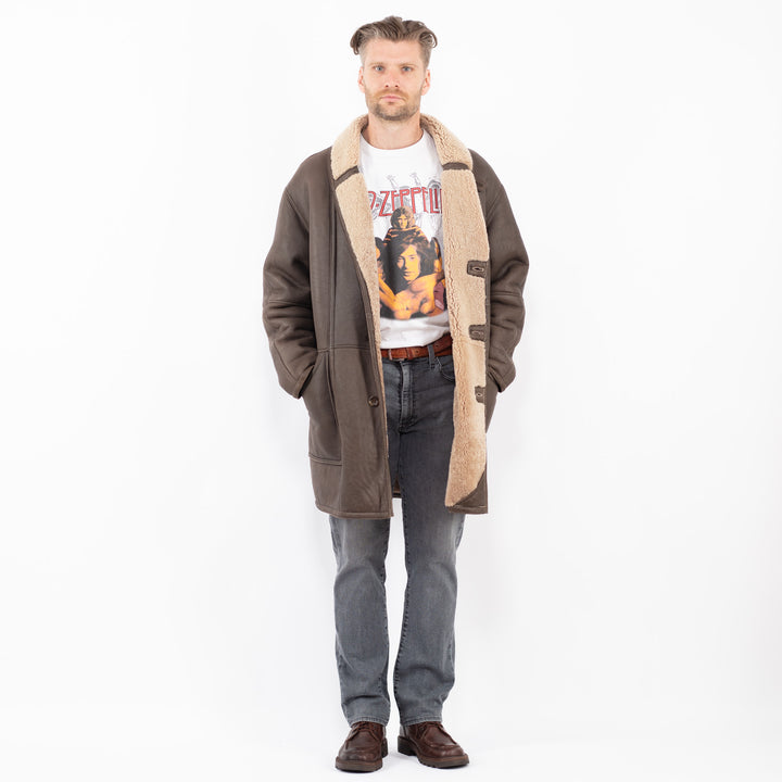 Vintage 90's Men Sheepskin Coat in BrownZ2045