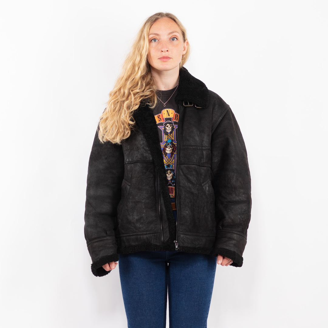 Vintage 90's Women Sheepskin Jacket in BlackA0357