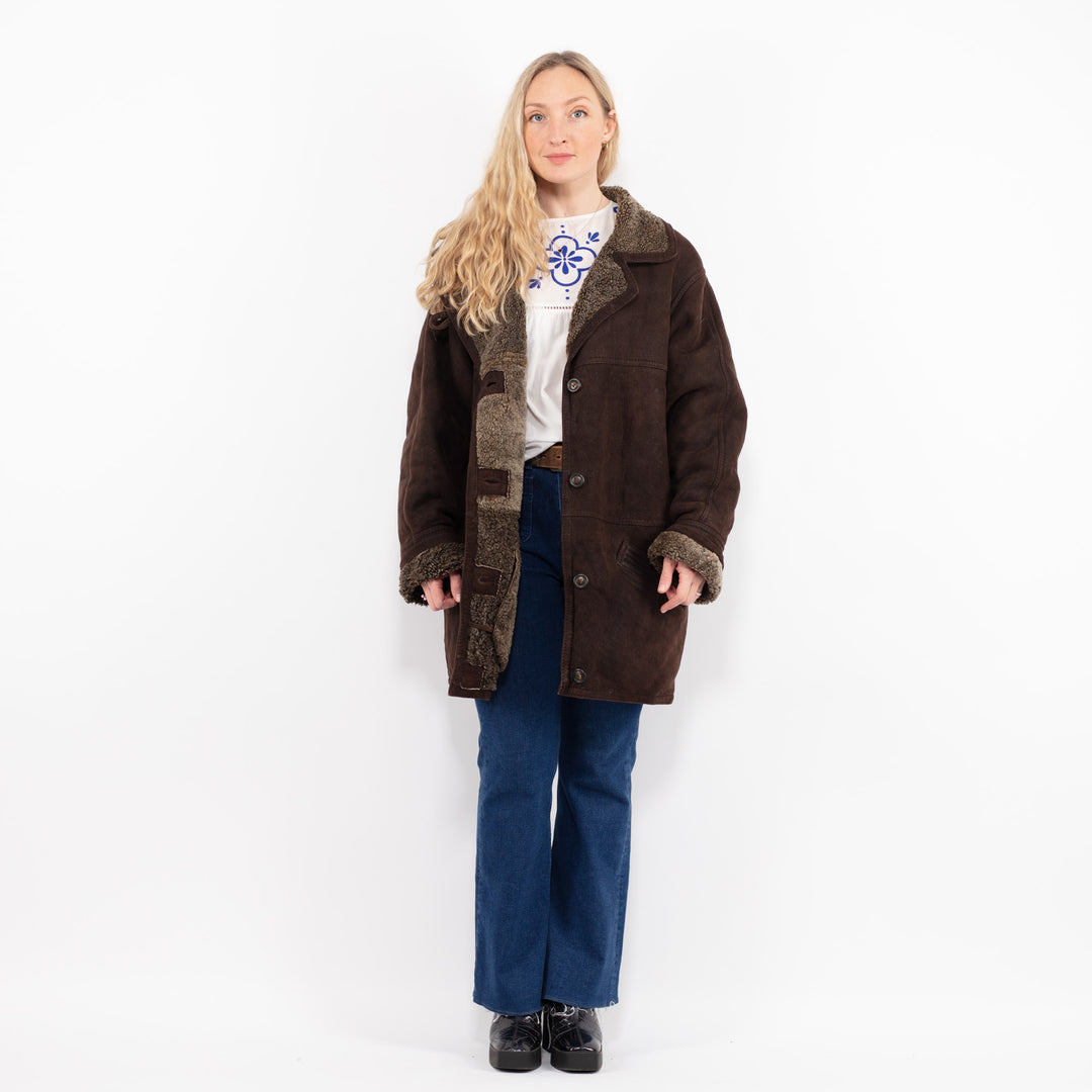 Vintage 90's Women Sheepskin Coat in BrownA0986