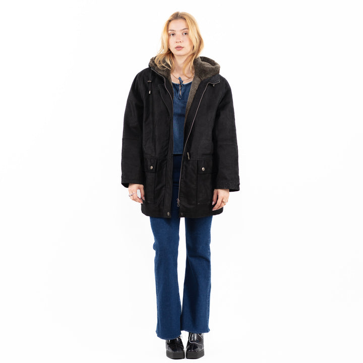 Vintage 90's Women Suede Sherpa Coat in BlackA0048