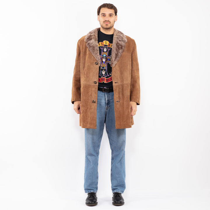 Vintage 70's Men Suede Sherpa Coat in Beige