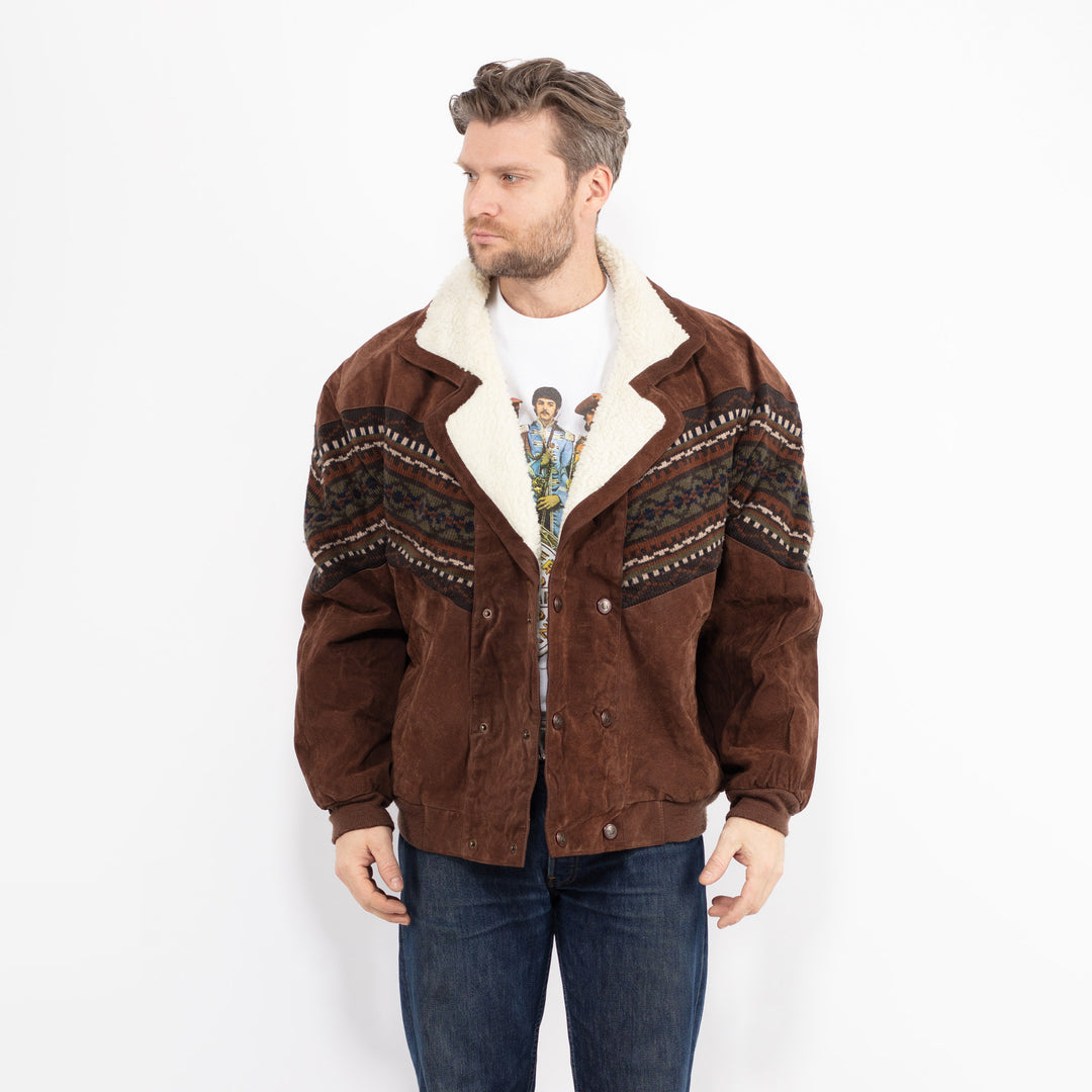 Vintage 90's Men Suede Sherpa Jacket in BrownZ2653
