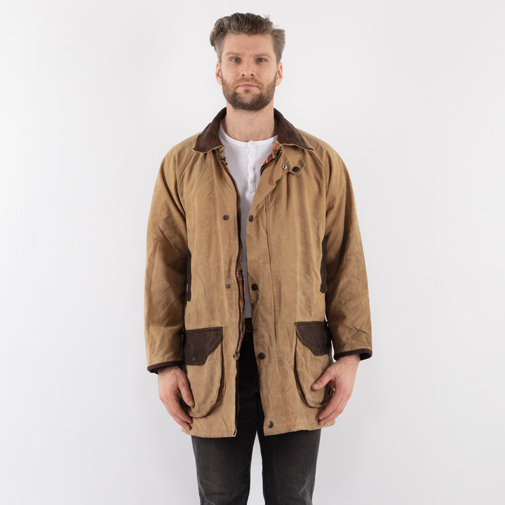 Vintage 90's Men Waxed Cotton Jacket in BeigeZ895