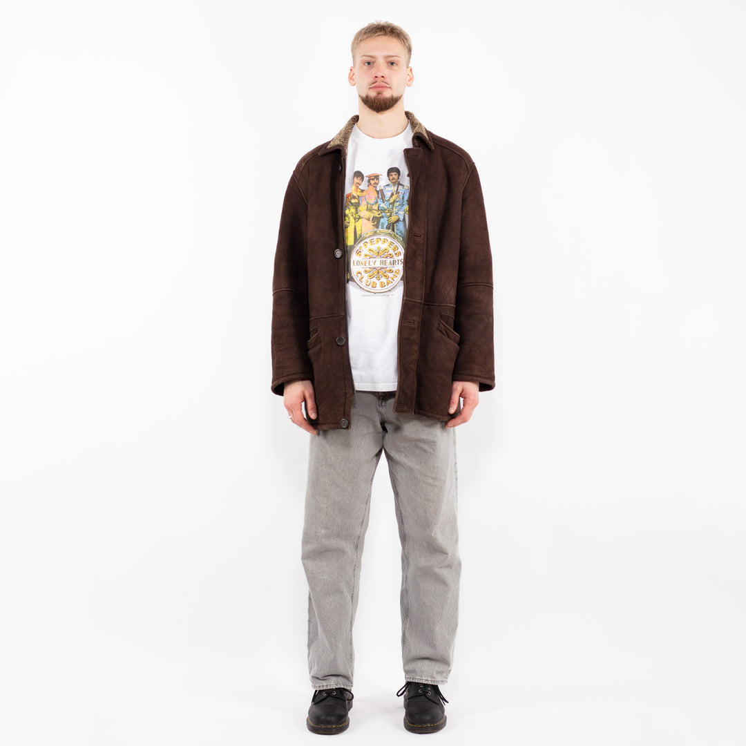 Vintage 90's Men Sheepskin Coat in BrownZ2458