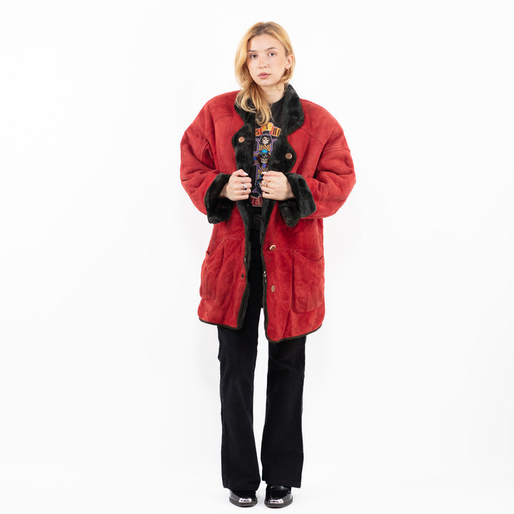 Vintage 90's Women Sheepskin Coat in RedA0151