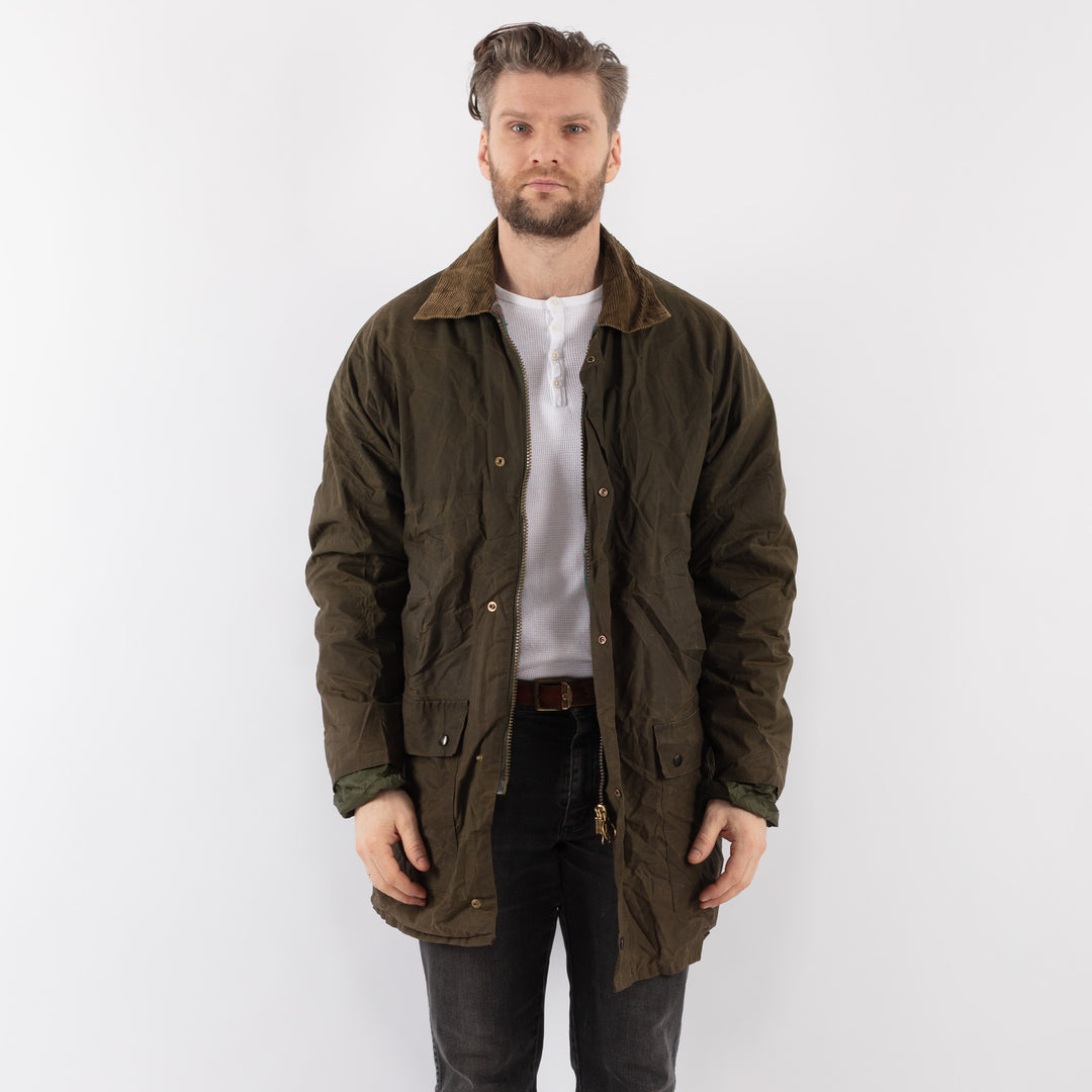 Vintage 90's Men Waxed Cotton Jacket in GreenZ896