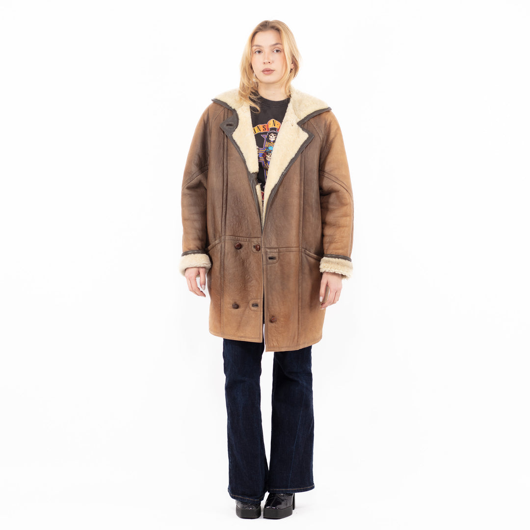 Vintage 90's Women Sheepskin Coat in BrownA1090