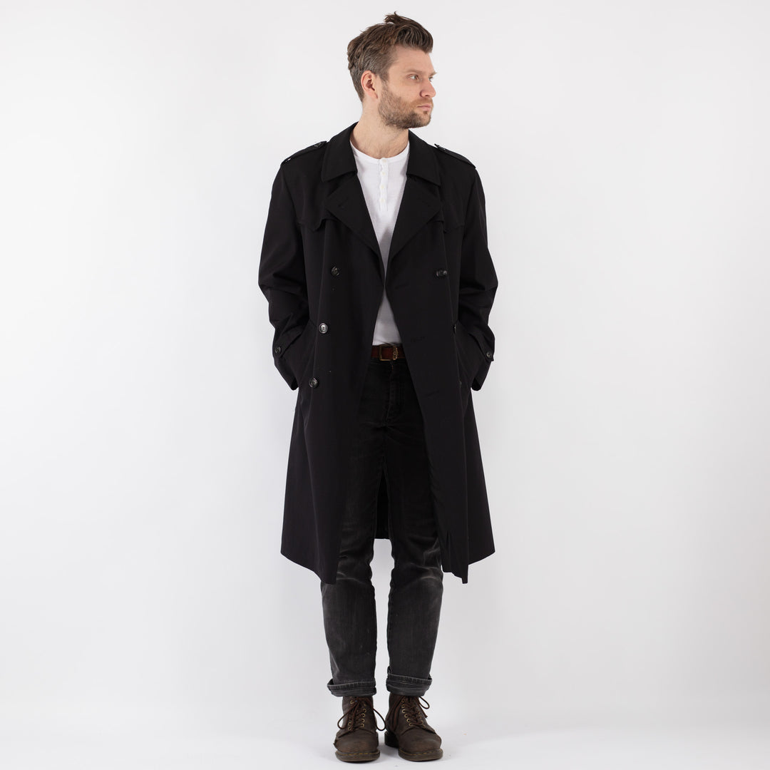 Vintage 90's Men Trench Coat in Black