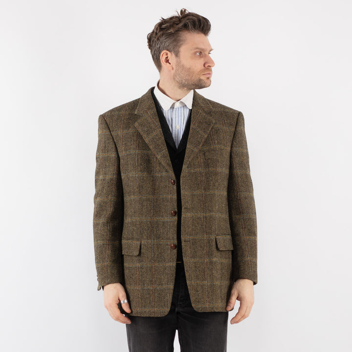 Vintage 90's Men Harris Tweed Jacket in Green