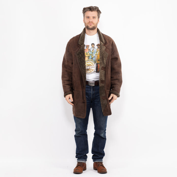 Vintage 90's Men Sheepskin Coat in BrownZ2654