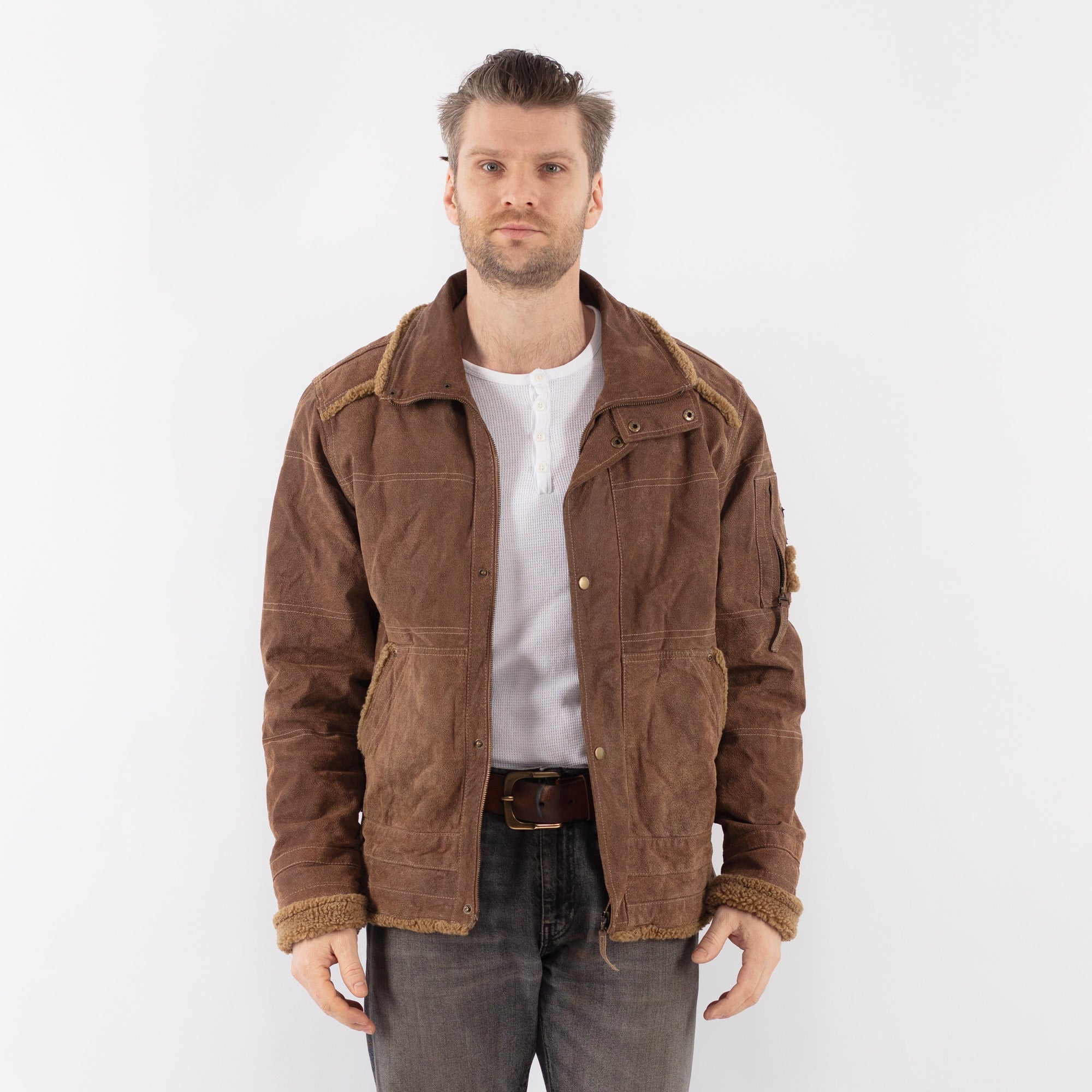 Online Vintage Store | Vintage 90's Men Suede Sherpa Jacket in
