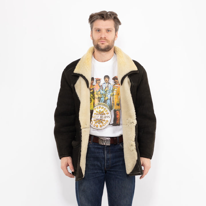 Vintage 80's Men Sheepskin Coat in BlackZ2655