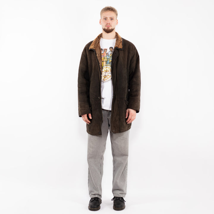 Vintage 90's Men Sheepskin Coat in Brown