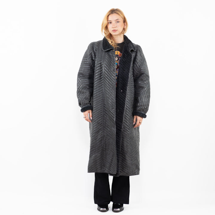Vintage 80's Women Sheepskin Shearling Coat in GrayA0153