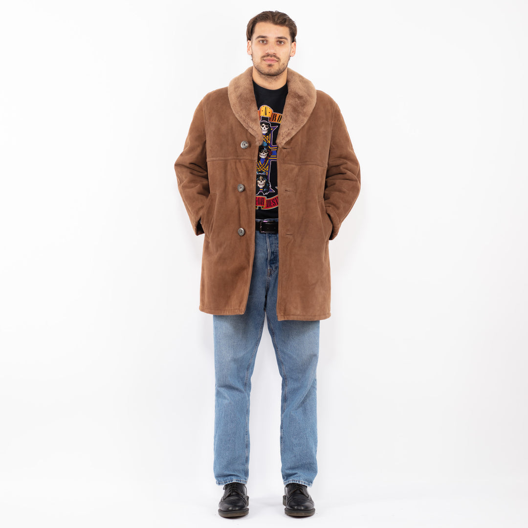 Vintage 70's Men Sheepskin Suede Coat in Brown
