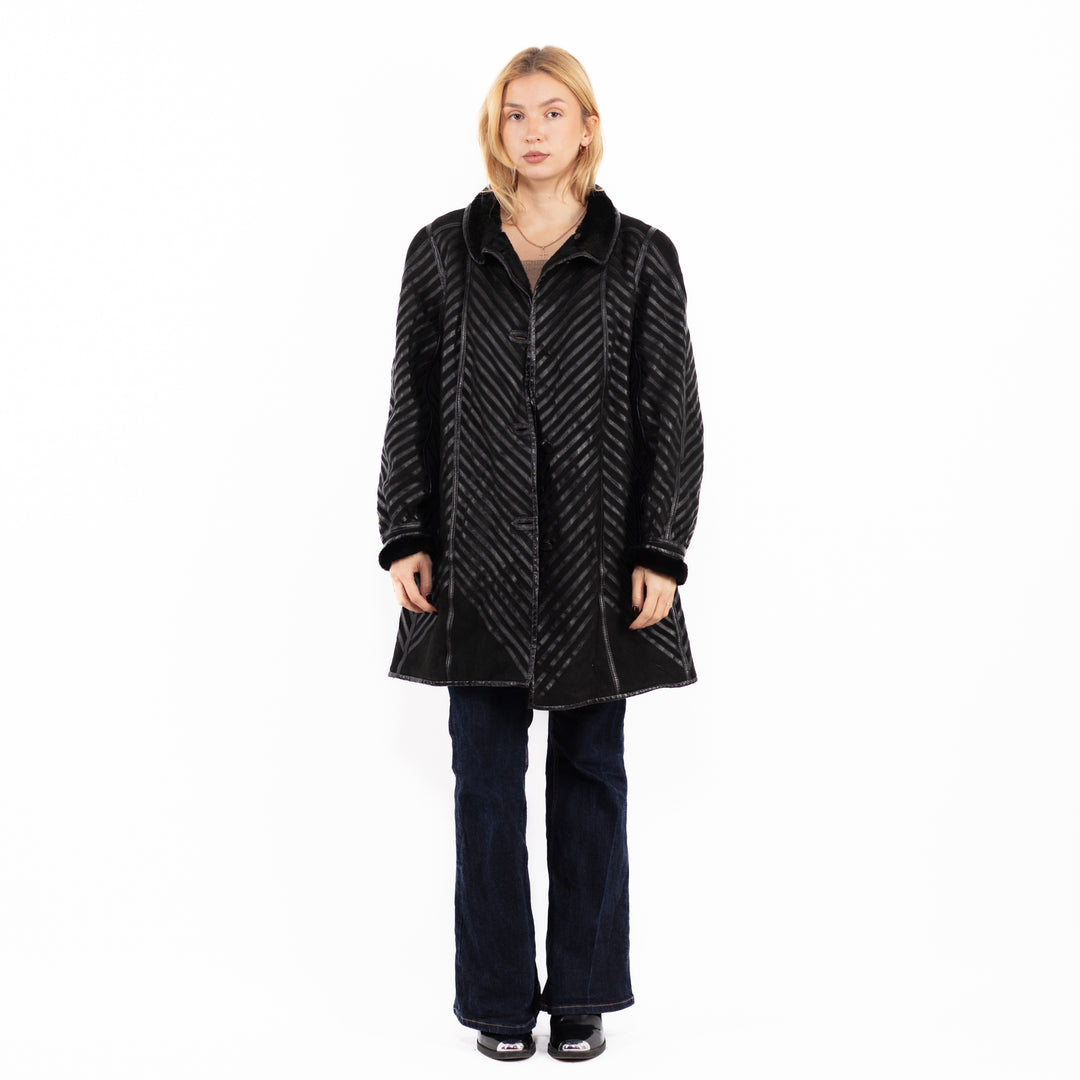 Vintage 80's Penny Lane Sheepskin Coat in Black