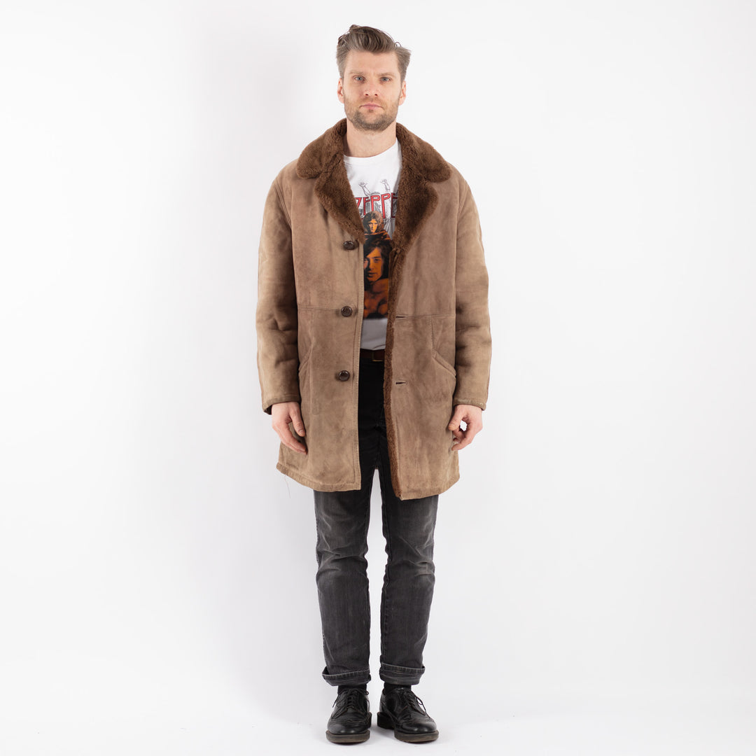 Vintage 70's Men Sheepskin Coat in Beige