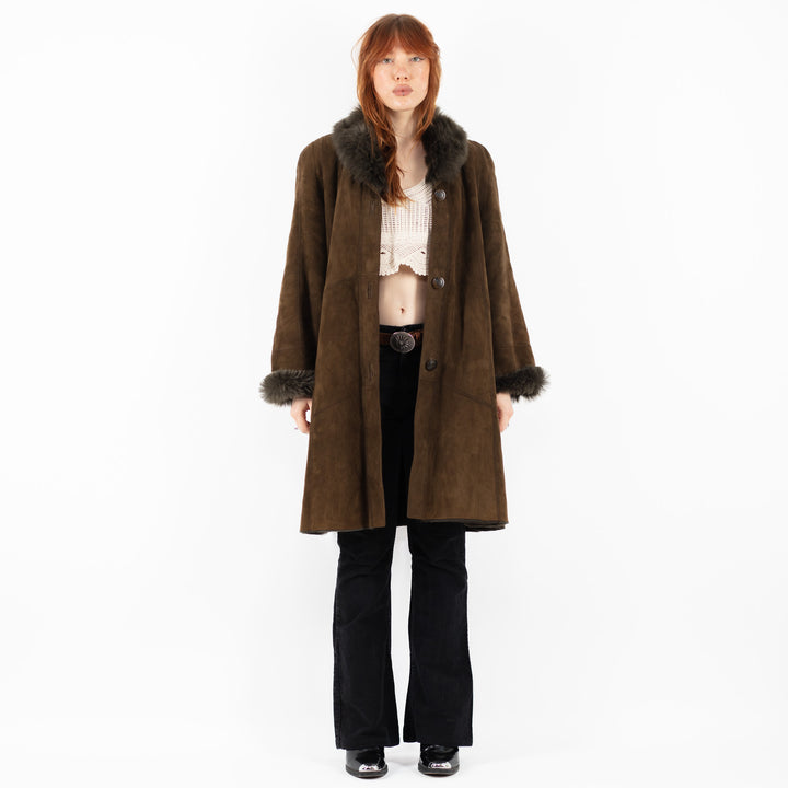 Vintage 80's Women Sheepskin Coat in GreenV9757