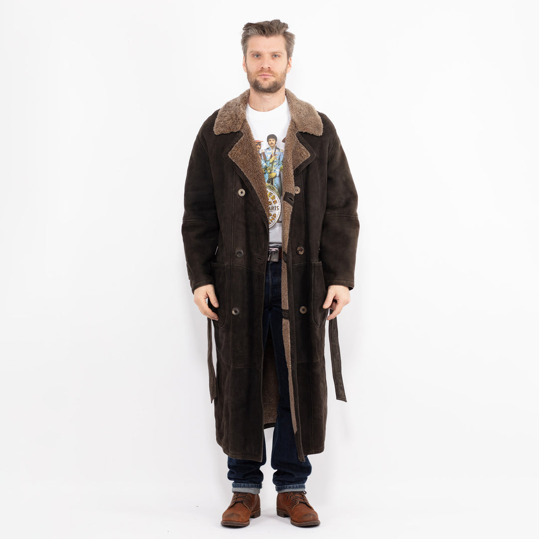 Vintage 90's Men Sheepskin Coat in BrownZ2656