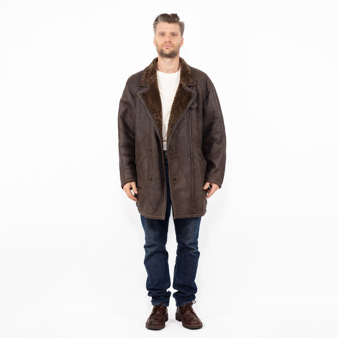 Vintage 90's Men Sheepskin Coat in Brown