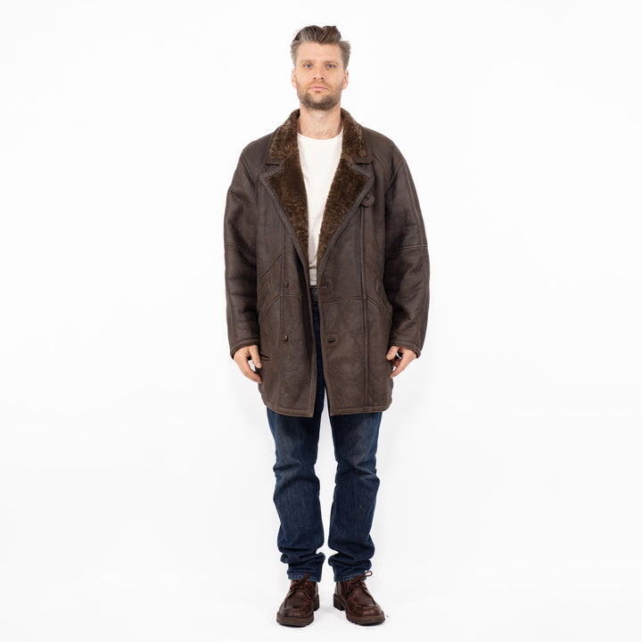 Vintage 90's Men Sheepskin Coat in Brown